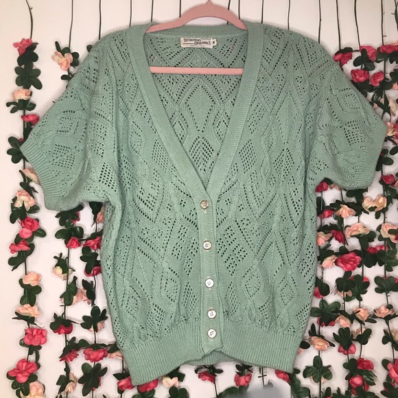 Designers Originals Sweaters - Vintage Designer’s Originals Short Sleeve Cardigan Button Down Front